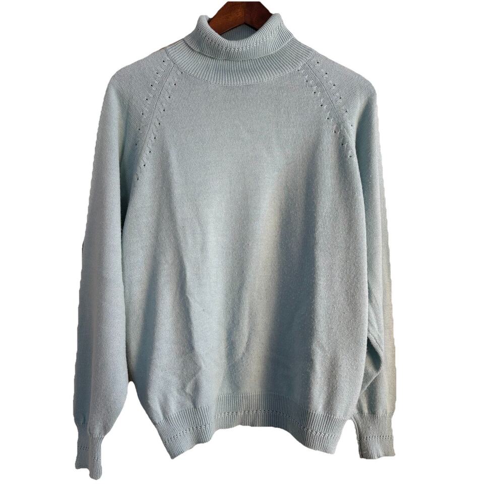 Vintage Chaus Women’s Blue Turtleneck Sweater Oversized Medium Soft Girl Grandma